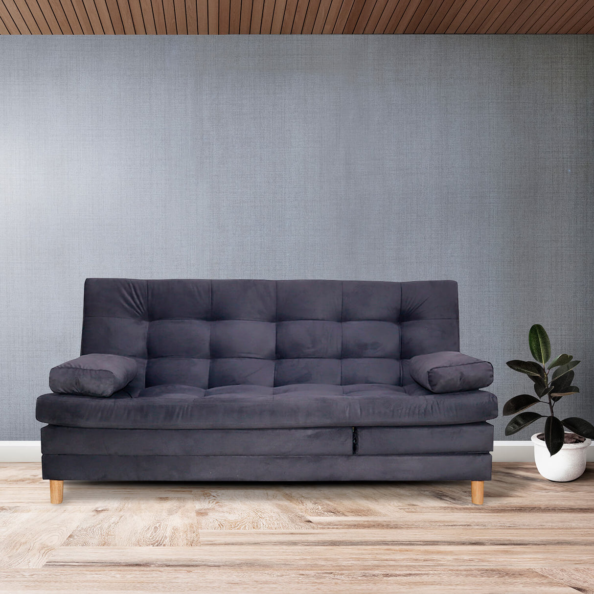 Sofá Cama Kalin Gris 180x40cm De Tres Puestos Reclinable Antifluido con Dos Cojines Decorativos - SOFAS Y POLTRONAS | Bylmo