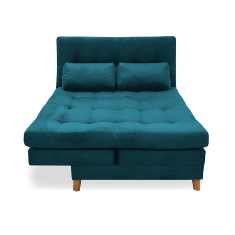Sofá Cama Kalin Azul Turquesa 180x40cm De Tres Puestos Reclinable Antifluido con Dos Cojines Decorativos - SOFAS Y POLTRONAS | Bylmo