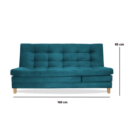 Sofá Cama Kalin Azul Turquesa 180x40cm De Tres Puestos Reclinable Antifluido con Dos Cojines Decorativos - SOFAS Y POLTRONAS | Bylmo