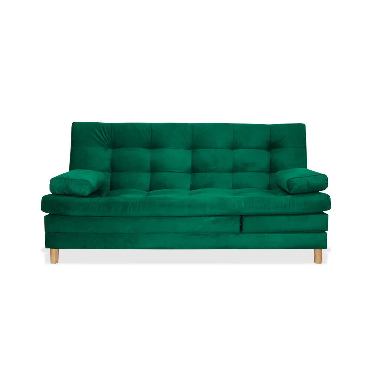 Sofá Cama Kalin Verde 180x40cm De Tres Puestos Reclinable Antifluido con Dos Cojines Decorativos - SOFAS Y POLTRONAS | Bylmo