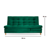 Sofá Cama Kalin Verde 180x40cm De Tres Puestos Reclinable Antifluido con Dos Cojines Decorativos - SOFAS Y POLTRONAS | Bylmo