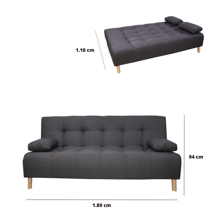 Sofá Cama Sabathy Gris 180x40cm De Tres Puestos Reclinable Antifluido con Dos Cojines Decorativos - SOFAS Y POLTRONAS | Bylmo