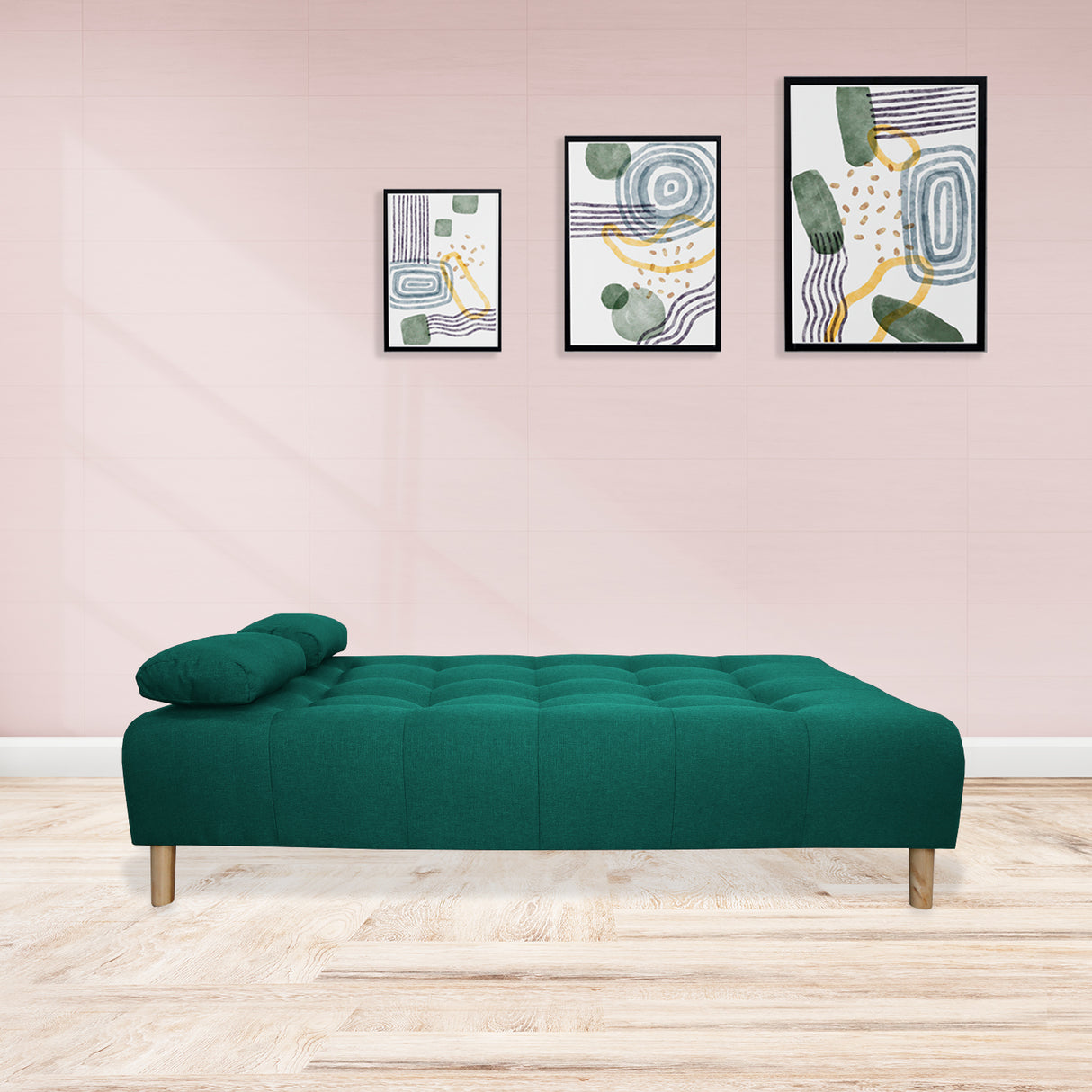Sofá Cama Sabathy Verde 180x40cm De Tres Puestos Reclinable Antifluido con Dos Cojines Decorativos - SOFAS Y POLTRONAS | Bylmo