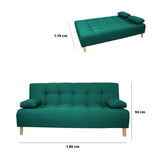 Sofá Cama Sabathy Verde 180x40cm De Tres Puestos Reclinable Antifluido con Dos Cojines Decorativos - SOFAS Y POLTRONAS | Bylmo