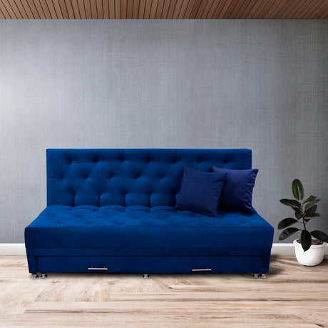 Sofá Cama Rossier Nido Azul Petróleo 190x40cm De Tres Puestos Reclinable Antifluido con Dos Cojines Decorativos - SOFAS Y POLTRONAS | Bylmo