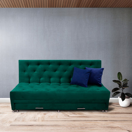 Sofá Cama Rossier Nido Verde 190x40cm De Tres Puestos Reclinable Antifluido con Dos Cojines Decorativos - SOFAS Y POLTRONAS | Bylmo