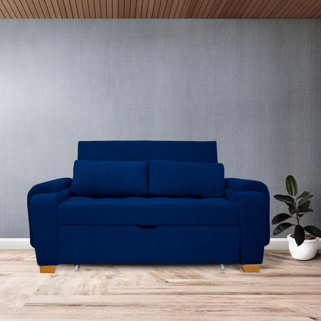 Sofá Cama Stauffer Azul Petróleo 180x60cm De Tres Puestos Reclinable Antifluido con Dos Cojines Decorativos - SOFAS Y POLTRONAS | Bylmo