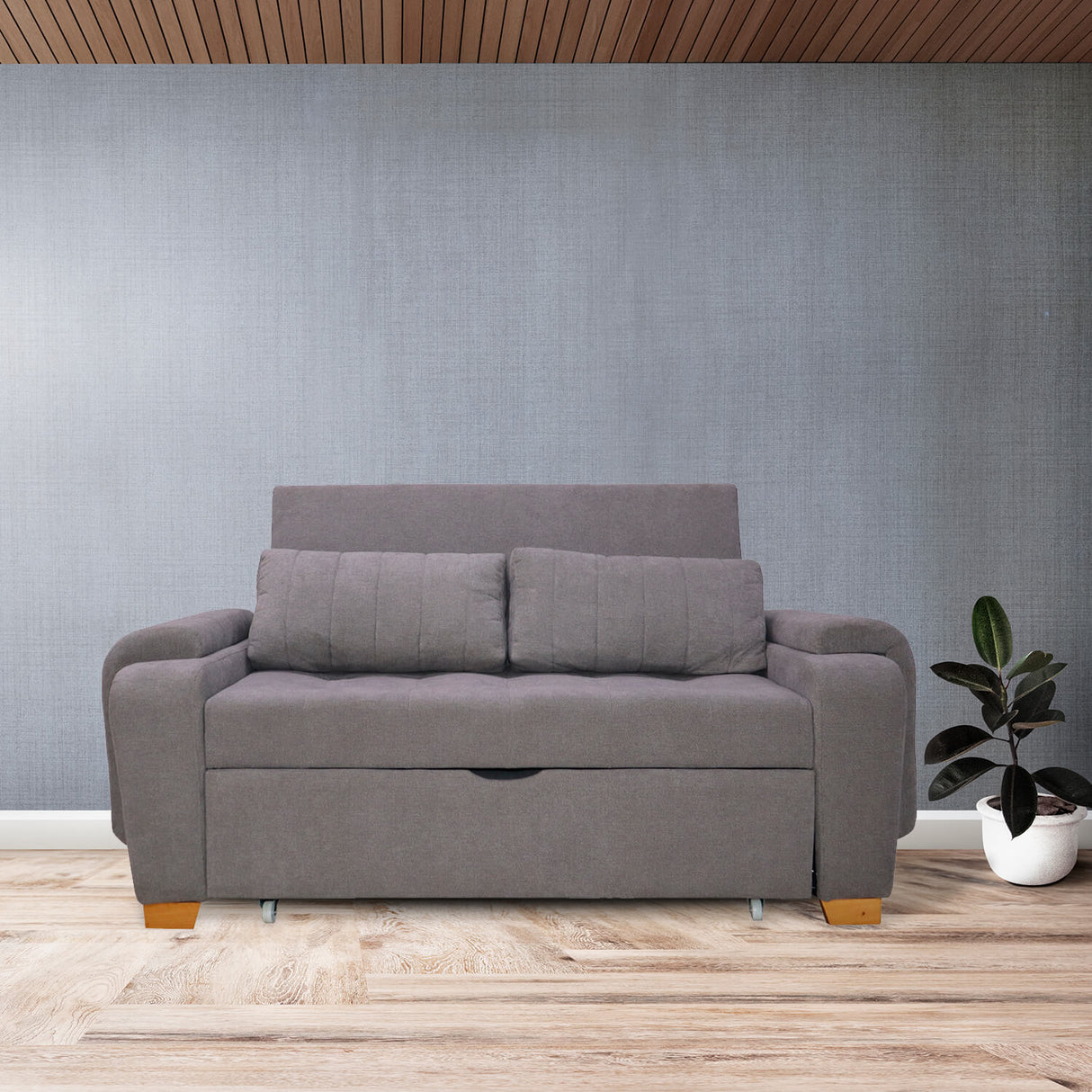 Sofá Cama Stauffer Gris 180x60cm De Tres Puestos Reclinable Antifluido con Dos Cojines Decorativos - SOFAS Y POLTRONAS | Bylmo