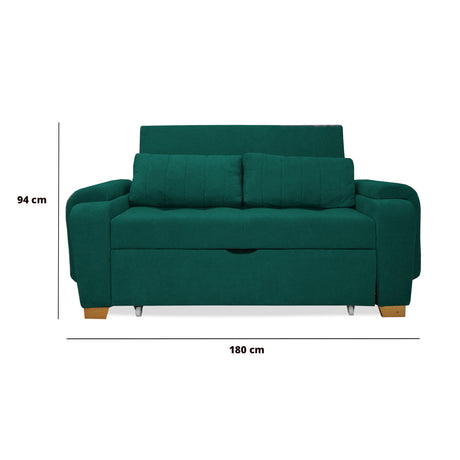 Sofá Cama Stauffer Verde 180x60cm De Tres Puestos Reclinable Antifluido con Dos Cojines Decorativos - SOFAS Y POLTRONAS | Bylmo