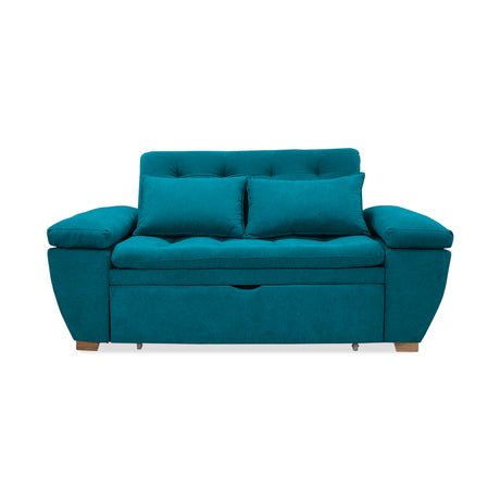 Sofá Cama Magnin Azul Turquesa 180x60cm De Tres Puestos Reclinable Antifluido con Dos Cojines Decorativos - SOFAS Y POLTRONAS | Bylmo