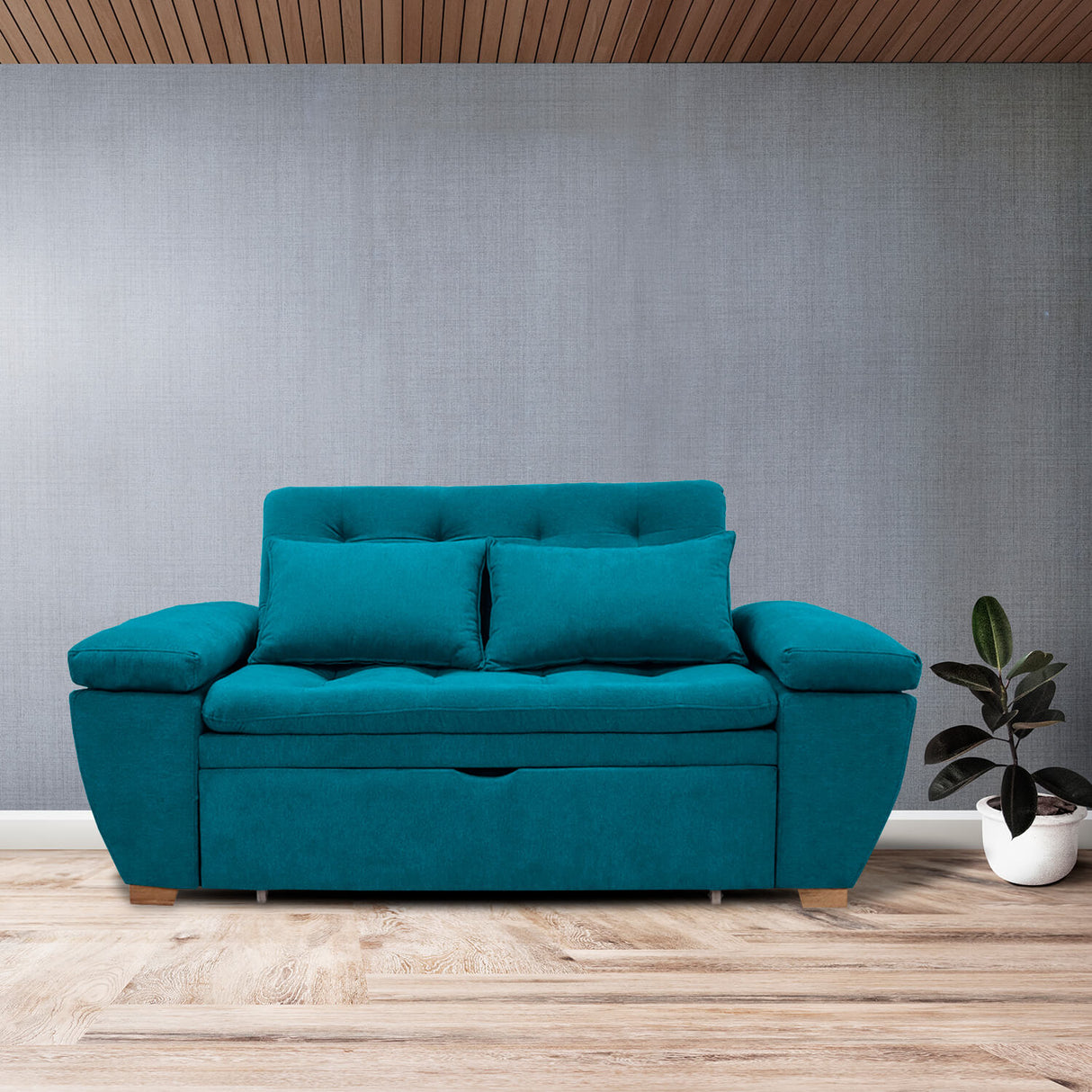 Sofá Cama Magnin Azul Turquesa 180x60cm De Tres Puestos Reclinable Antifluido con Dos Cojines Decorativos - SOFAS Y POLTRONAS | Bylmo