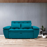 Sofá Cama Magnin Azul Turquesa 180x60cm De Tres Puestos Reclinable Antifluido con Dos Cojines Decorativos - SOFAS Y POLTRONAS | Bylmo