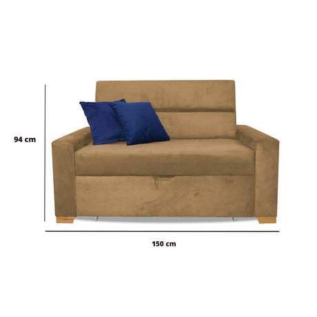Sofá Cama Aubry Camel 150x60cm De Dos Puestos Reclinable Antifluido con Dos Cojines Decorativos - SOFAS Y POLTRONAS | Bylmo