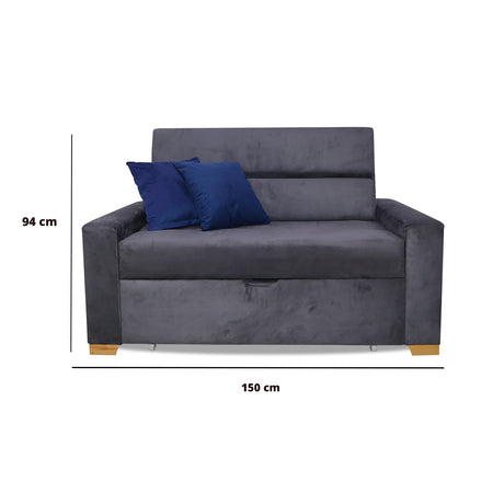 Sofá Cama Aubry Gris 150x60cm De Dos Puestos Reclinable Antifluido con Dos Cojines Decorativos - SOFAS Y POLTRONAS | Bylmo