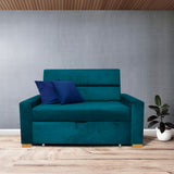 Sofá Cama Aubry Azul Turquesa 150x60cm De Dos Puestos Reclinable Antifluido con Dos Cojines Decorativos - SOFAS Y POLTRONAS | Bylmo