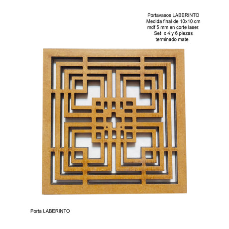 Set x 4 Portavasos Laberinto Madera 10x10cm Cuadrado Resistente e Impermeable - PORTAVASOS | Bylmo