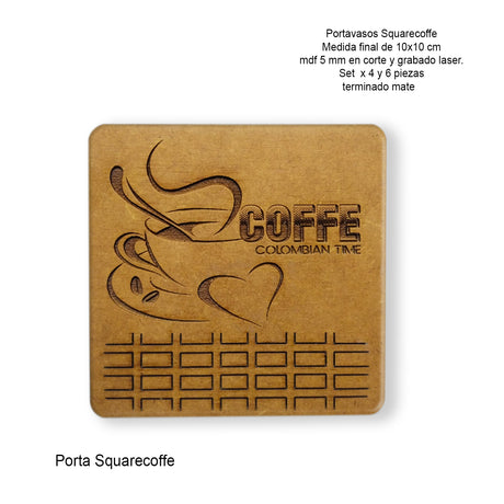 Set x 4 Portavasos Squarecoffe Madera 10x10cm Cuadrado Resistente e Impermeable - PORTAVASOS | Bylmo