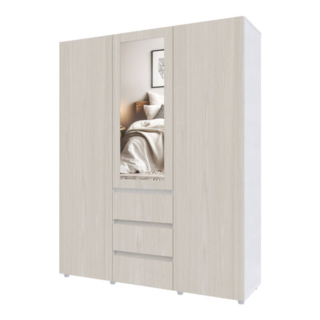 Closet Java Niebla y Blanco 160x200cm con Tres Cajones con Cinco Compartimientos y con Espejo - CLOSETS | Bylmo