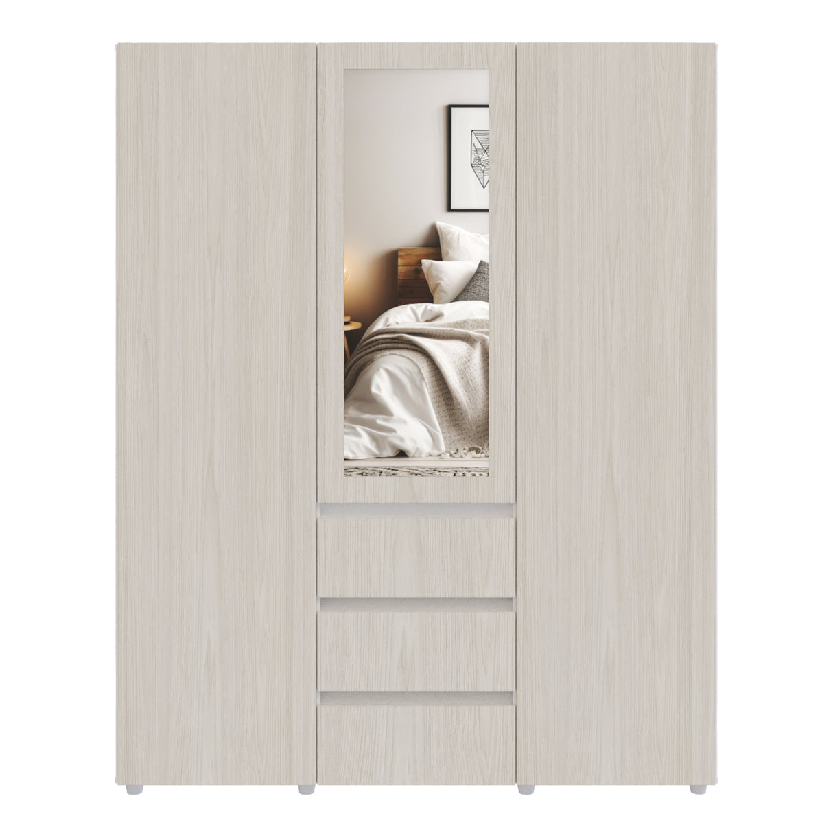 Closet Java Niebla y Blanco 160x200cm con Tres Cajones con Cinco Compartimientos y con Espejo - CLOSETS | Bylmo