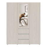 Closet Java Niebla y Blanco 160x200cm con Tres Cajones con Cinco Compartimientos y con Espejo - CLOSETS | Bylmo