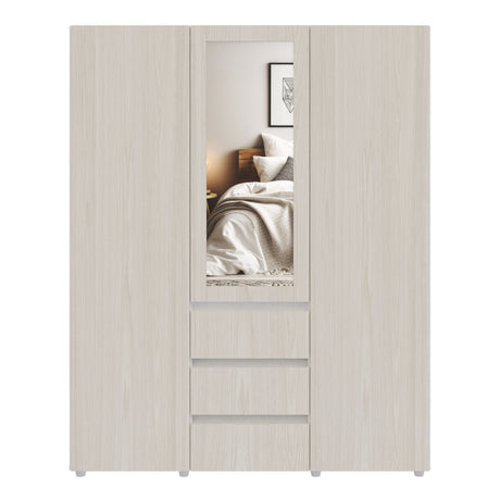 Closet Java Niebla y Blanco 160x200cm con Tres Cajones con Cinco Compartimientos y con Espejo - CLOSETS | Bylmo