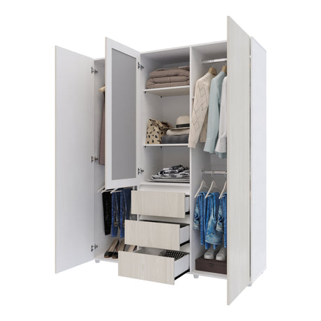 Closet Java Niebla y Blanco 160x200cm con Tres Cajones con Cinco Compartimientos y con Espejo - CLOSETS | Bylmo
