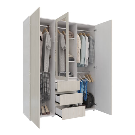 Closet Java Niebla y Blanco 160x200cm con Tres Cajones con Cinco Compartimientos y con Espejo - CLOSETS | Bylmo