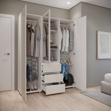 Closet Java Niebla y Blanco 160x200cm con Tres Cajones con Cinco Compartimientos y con Espejo - CLOSETS | Bylmo