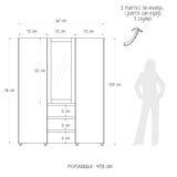 Closet Java Rovere y Blanco 160x200cm con Tres Cajones con Cinco Compartimientos y con Espejo - CLOSETS | Bylmo