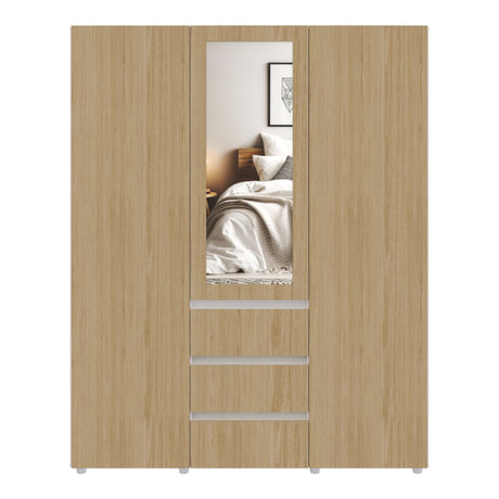 Closet Java Rovere y Blanco 160x200cm con Tres Cajones con Cinco Compartimientos y con Espejo - CLOSETS | Bylmo