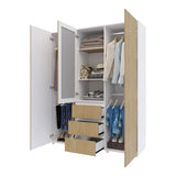 Closet Java Rovere y Blanco 160x200cm con Tres Cajones con Cinco Compartimientos y con Espejo - CLOSETS | Bylmo