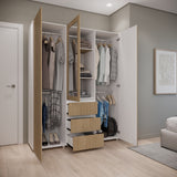Closet Java Rovere y Blanco 160x200cm con Tres Cajones con Cinco Compartimientos y con Espejo - CLOSETS | Bylmo