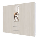 Closet Java Niebla y Blanco 230x200cm con Tres Cajones con Cinco Compartimientos y con Espejo - CLOSETS | Bylmo