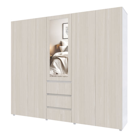 Closet Java Niebla y Blanco 230x200cm con Tres Cajones con Cinco Compartimientos y con Espejo - CLOSETS | Bylmo