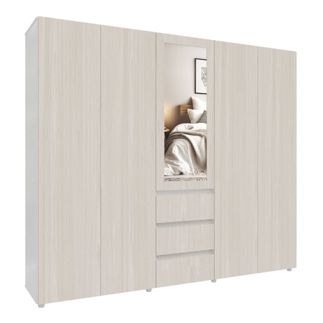 Closet Java Niebla y Blanco 230x200cm con Tres Cajones con Cinco Compartimientos y con Espejo - CLOSETS | Bylmo