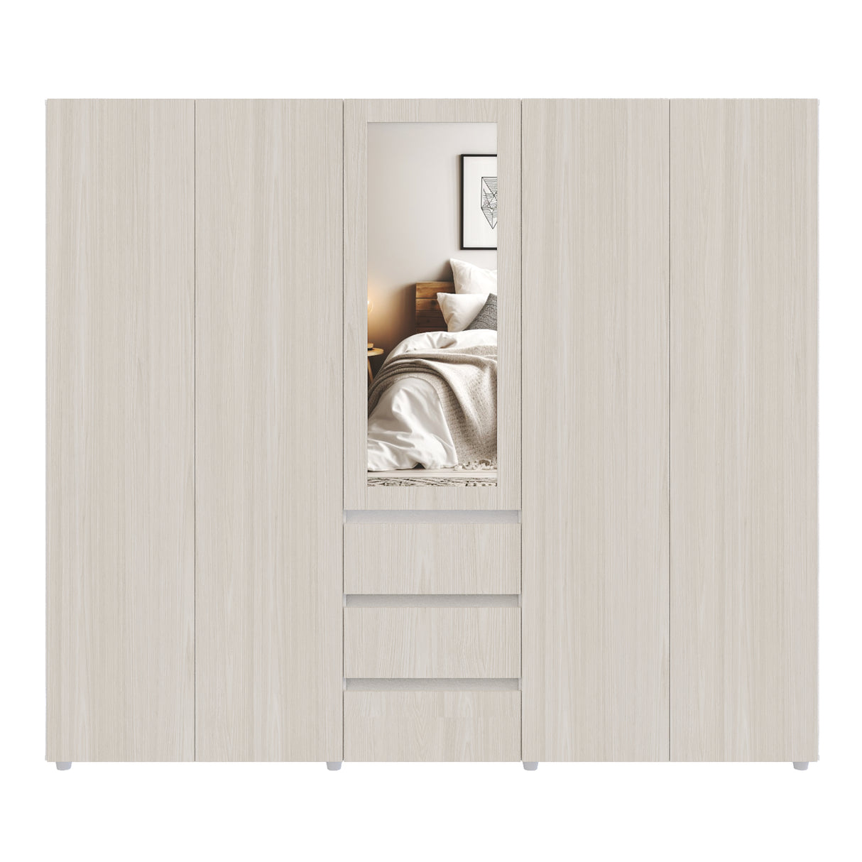 Closet Java Niebla y Blanco 230x200cm con Tres Cajones con Cinco Compartimientos y con Espejo - CLOSETS | Bylmo