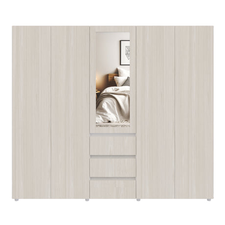 Closet Java Niebla y Blanco 230x200cm con Tres Cajones con Cinco Compartimientos y con Espejo - CLOSETS | Bylmo