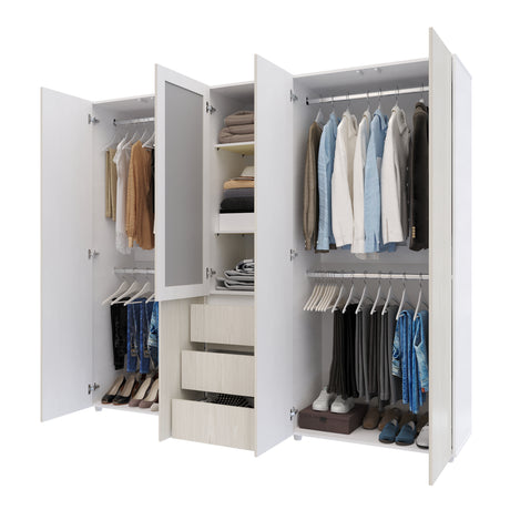 Closet Java Niebla y Blanco 230x200cm con Tres Cajones con Cinco Compartimientos y con Espejo - CLOSETS | Bylmo