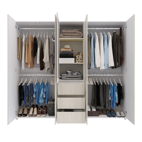 Closet Java Niebla y Blanco 230x200cm con Tres Cajones con Cinco Compartimientos y con Espejo - CLOSETS | Bylmo