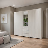 Closet Java Niebla y Blanco 230x200cm con Tres Cajones con Cinco Compartimientos y con Espejo - CLOSETS | Bylmo