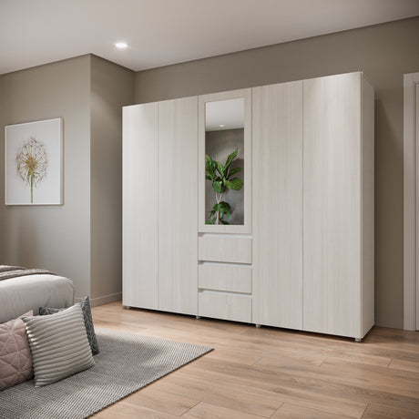 Closet Java Niebla y Blanco 230x200cm con Tres Cajones con Cinco Compartimientos y con Espejo - CLOSETS | Bylmo