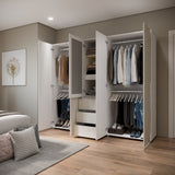 Closet Java Niebla y Blanco 230x200cm con Tres Cajones con Cinco Compartimientos y con Espejo - CLOSETS | Bylmo