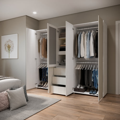 Closet Java Niebla y Blanco 230x200cm con Tres Cajones con Cinco Compartimientos y con Espejo - CLOSETS | Bylmo