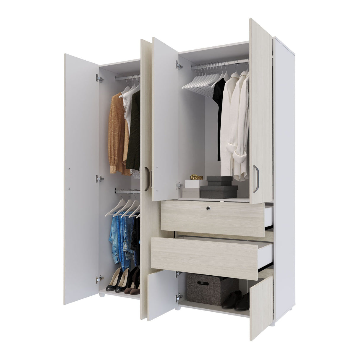 Closet Luanda Niebla y Blanco 160x200cm con Dos Cajones con Tres Compartimientos y con Espejo - CLOSETS | Bylmo