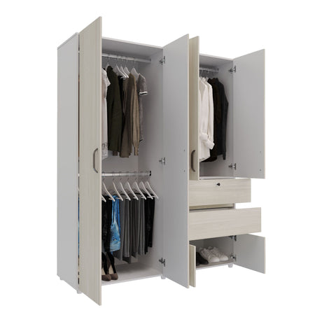 Closet Luanda Niebla y Blanco 160x200cm con Dos Cajones con Tres Compartimientos y con Espejo - CLOSETS | Bylmo