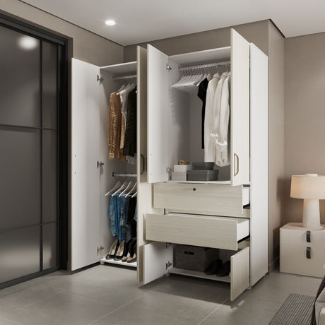Closet Luanda Niebla y Blanco 160x200cm con Dos Cajones con Tres Compartimientos y con Espejo - CLOSETS | Bylmo