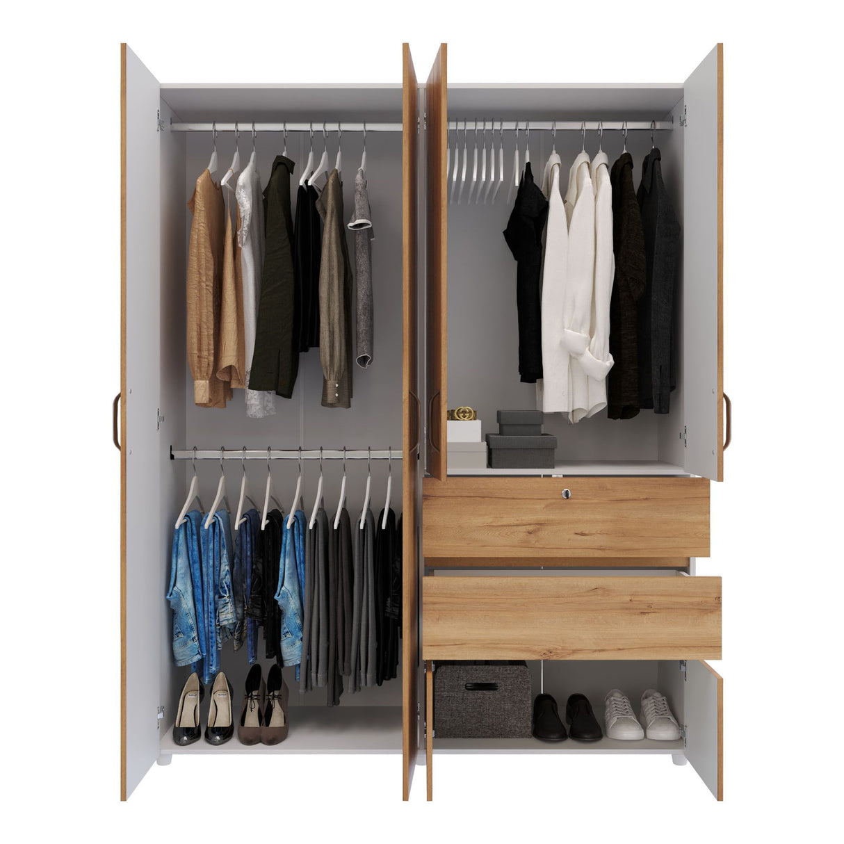 Closet Luanda Duna y Blanco 160x200cm con Dos Cajones con Tres Compartimientos y con Espejo - CLOSETS | Bylmo
