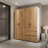 Closet Luanda Duna y Blanco 160x200cm con Dos Cajones con Tres Compartimientos y con Espejo - CLOSETS | Bylmo