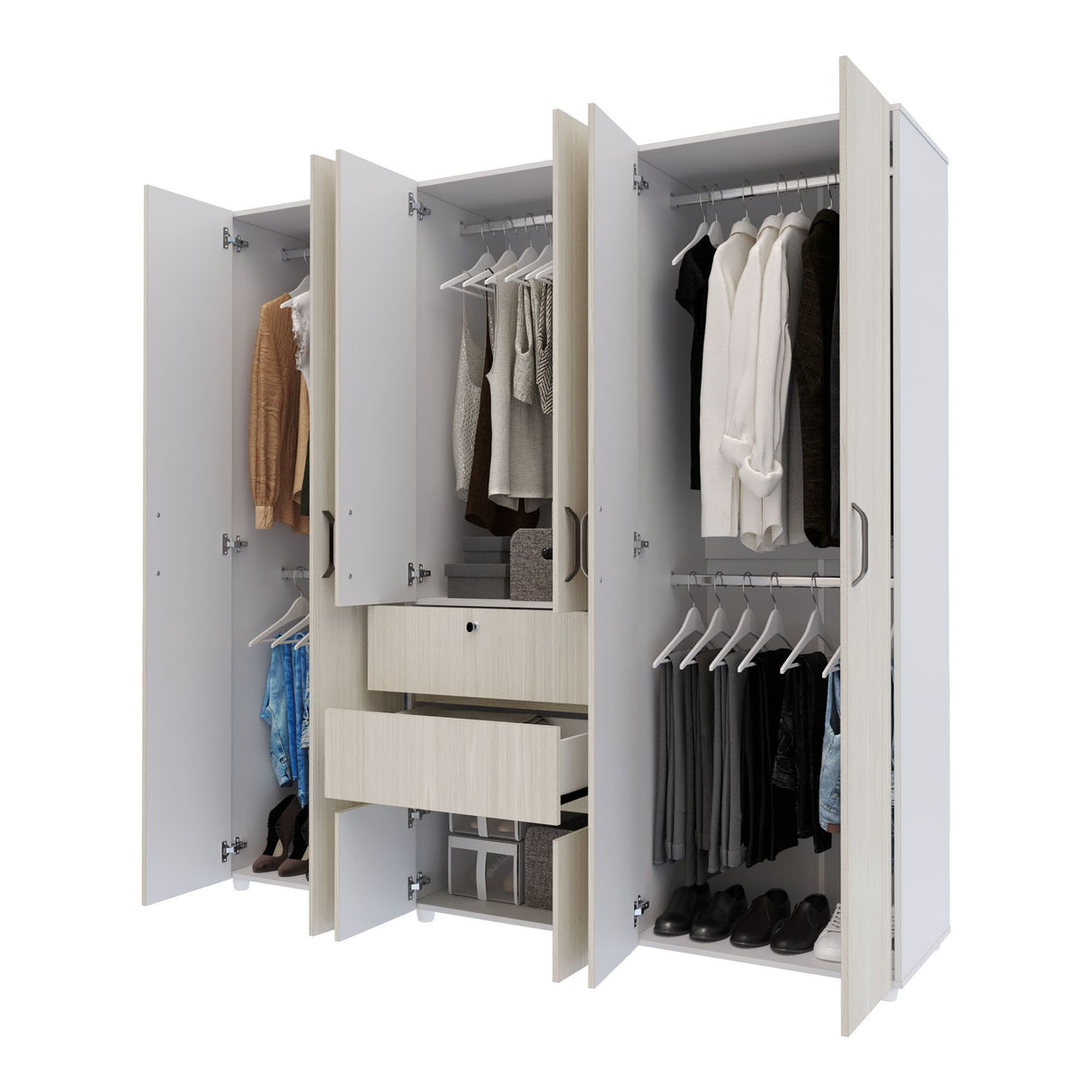 Closet Luanda Niebla y Blanco 200x200cm con Dos Cajones y con Cuatro Compartimientos - CLOSETS | Bylmo