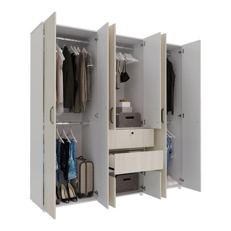 Closet Luanda Niebla y Blanco 200x200cm con Dos Cajones y con Cuatro Compartimientos - CLOSETS | Bylmo